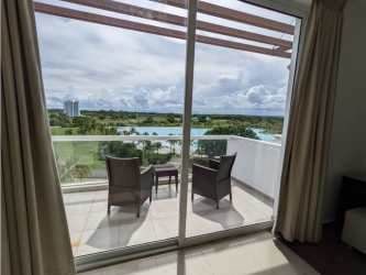 Furnished kitchenette with appliances inside resort condo at Playa Blanca, Panama