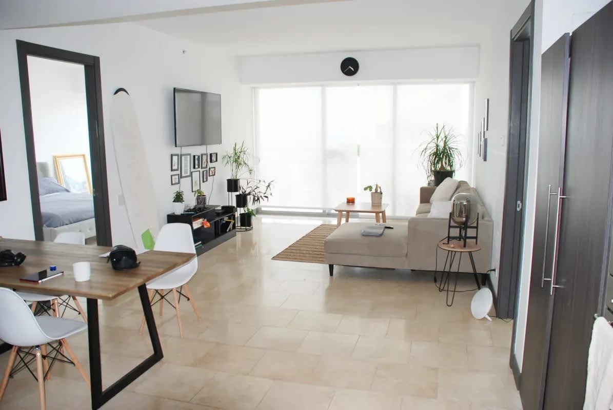 Modern kitchen with granite countertops and stainless appliances in PH Trump Ocean Club Punta Pacífica Panama