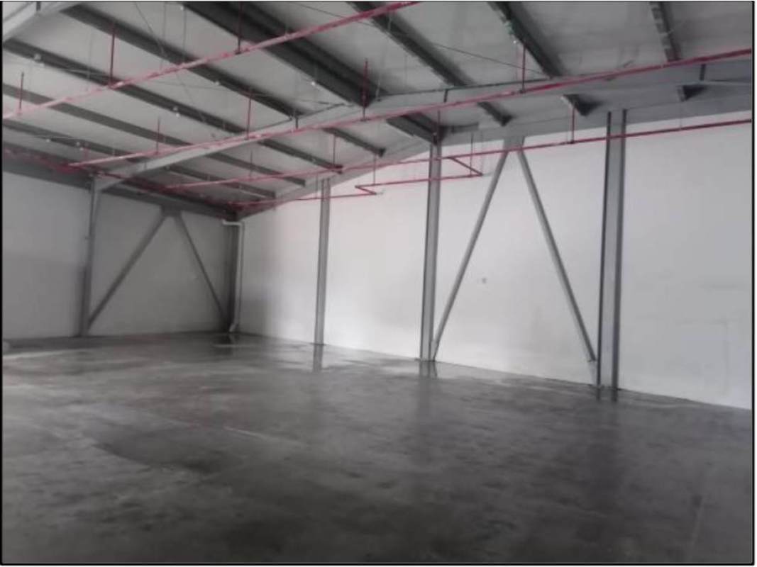 Warehouse interior with high ceiling, exposed beams, polished floor and sprinkler system Panama Viejo Business Center