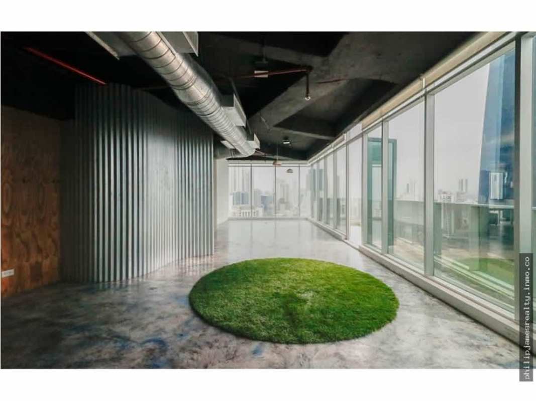 Modern industrial office reception space in iconic F&F Tower spiral skyscraper Panama