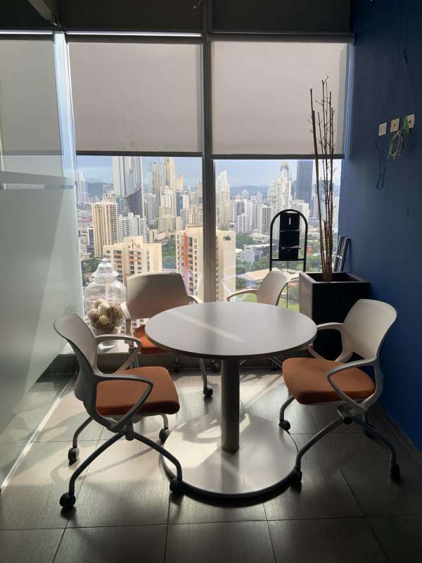Furnished open area workstations with glass divisions in Oceania Business Plaza Tower 1000 in Panama City