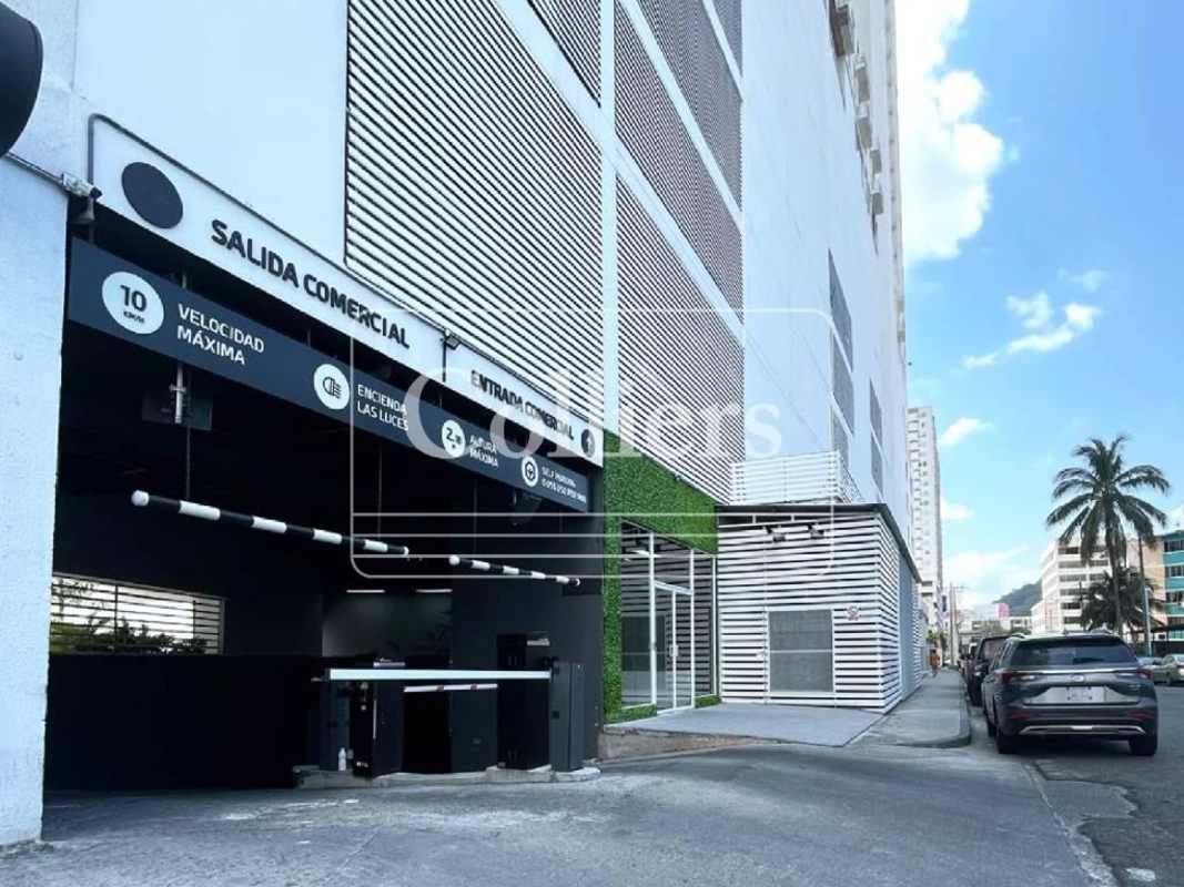 Commercial parking garage entrance with signage at The Sands Tower Avenida Balboa Panama