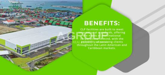 Expansive industrial warehouse interior with high ceilings, loading docks and sprinkler system in Panama