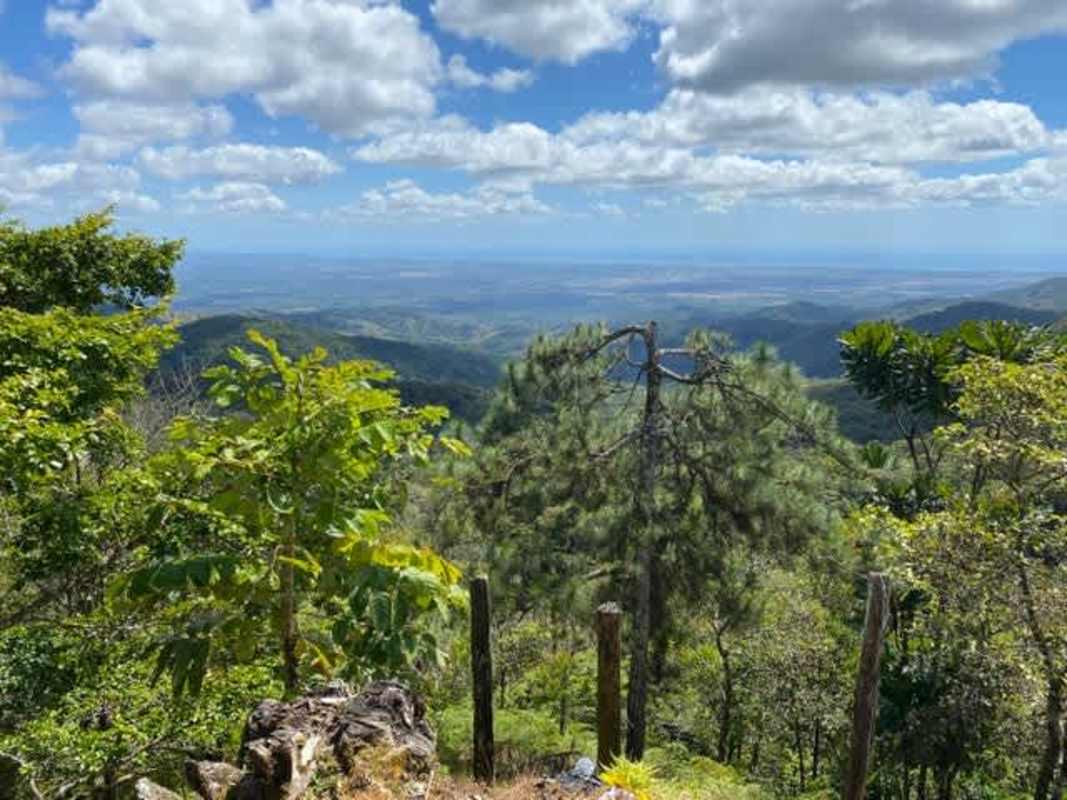 Panoramic skyline view of Panama City from elevated mountain land Cerro Azul