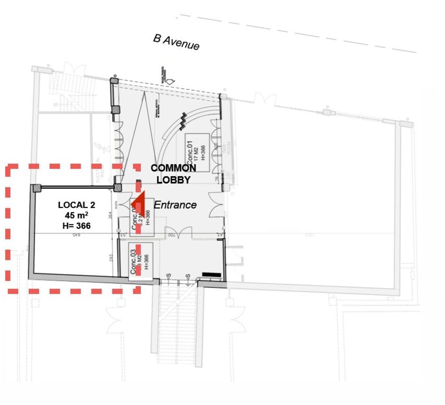 Architectural floor plan showing lobby and commercial layout in Casco Viejo Panama City