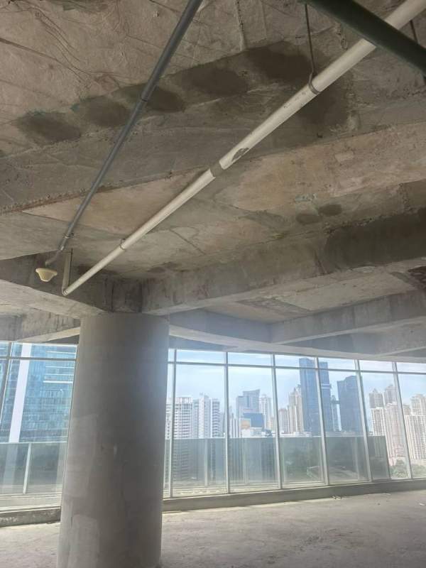 City skyline and ocean view from high floor unfinished office space in F&F Tower Panama