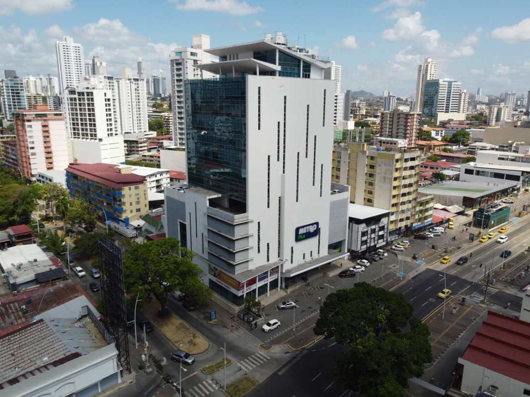 Exterior aerial of PH Tula modern office tower in Panama City business district
