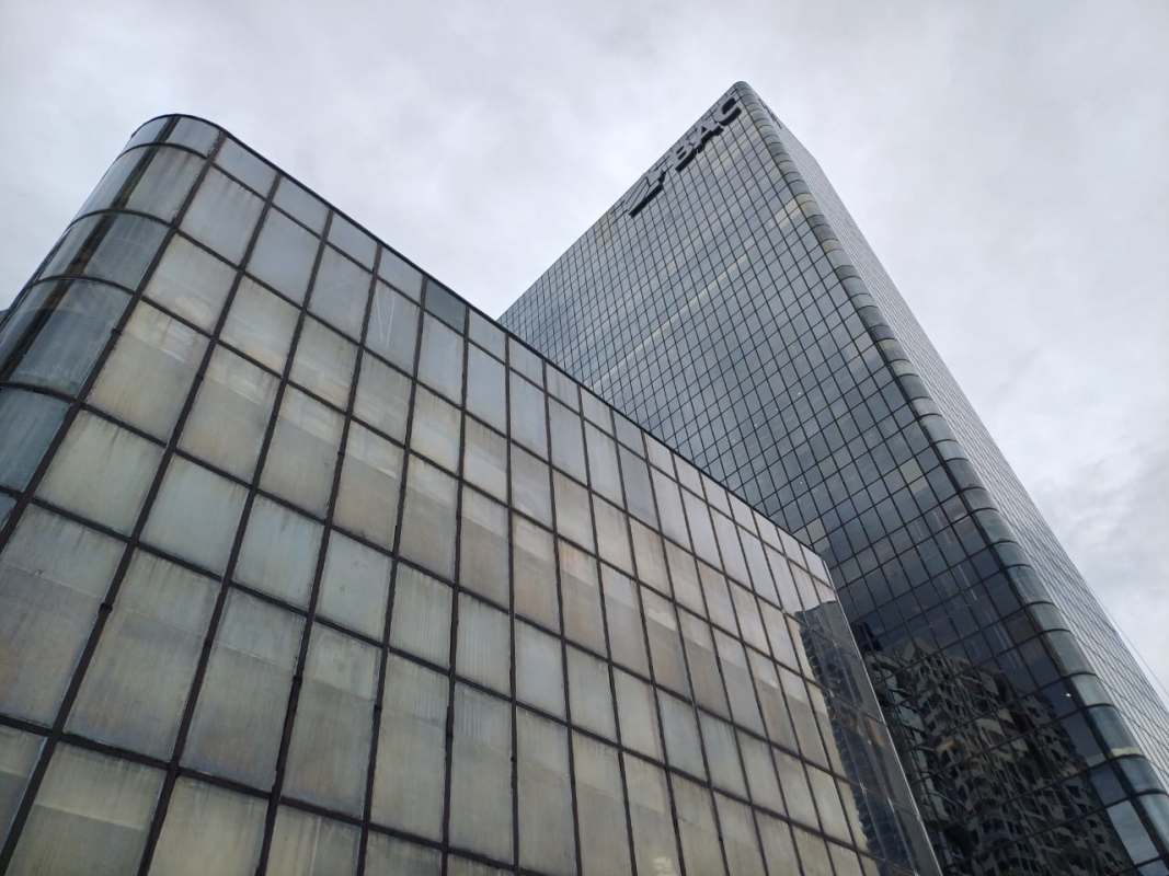 Exterior facade of PH Torre BAC modern glass office tower on Avenida Balboa Panama City