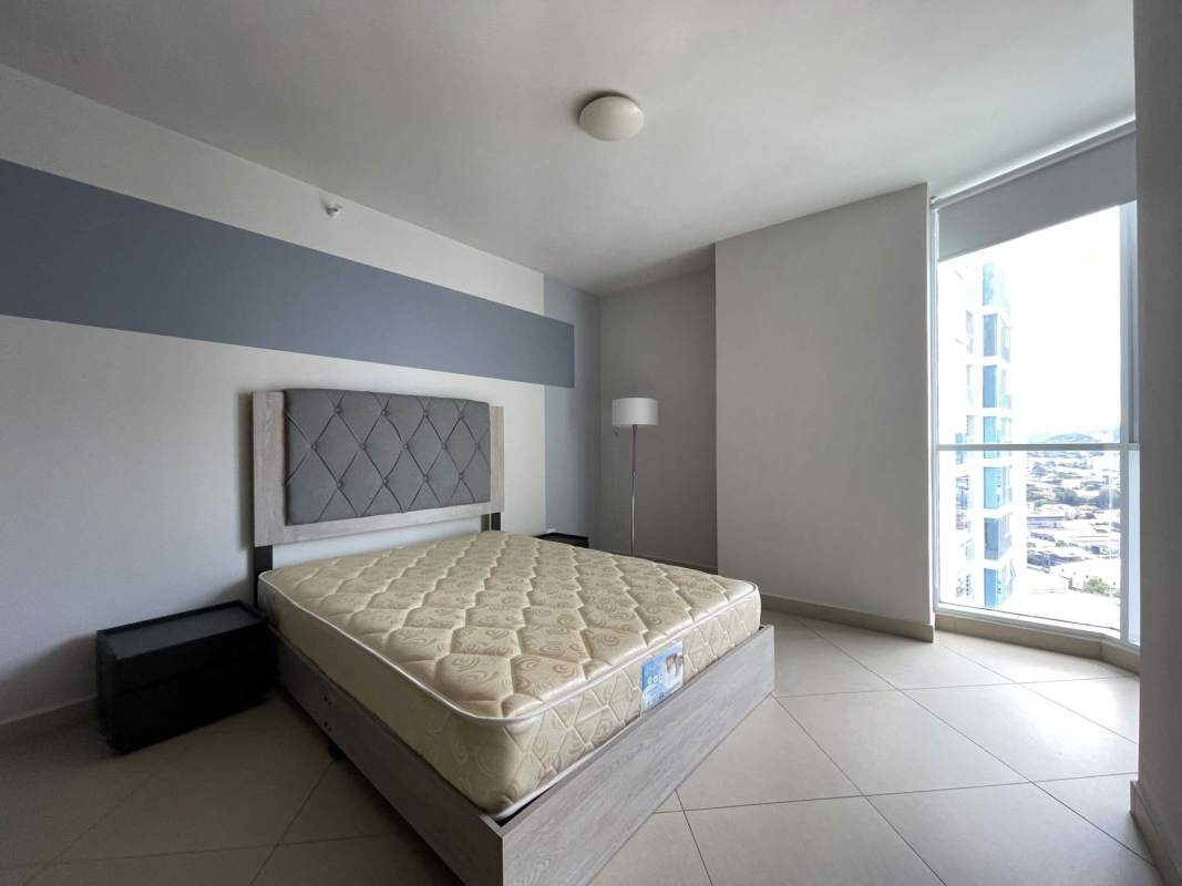 Furnished bedroom suite with skyline view at PH Country Club Costa del Este