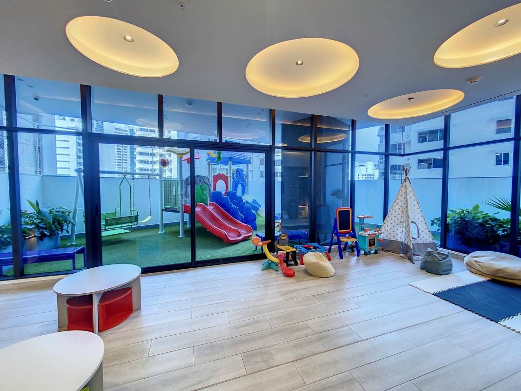 Contemporary kitchen marble counters premium appliances in PH Ocean Front Punta Paitilla Panama