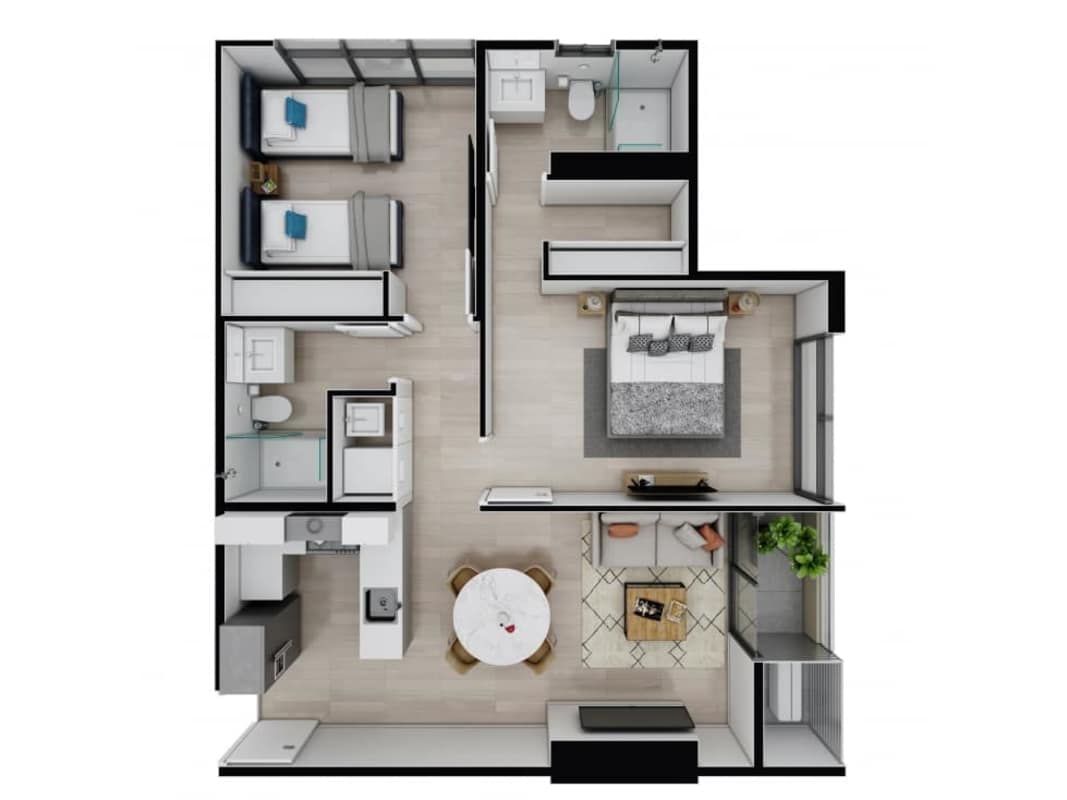 Spacious kitchen in PH The Balcony condo with island, stainless appliances, pendant lighting