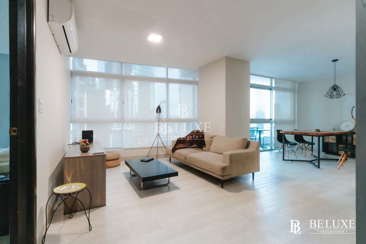 Furnished master bedroom with large windows and balcony ocean view PH Bayfront Tower Panama City