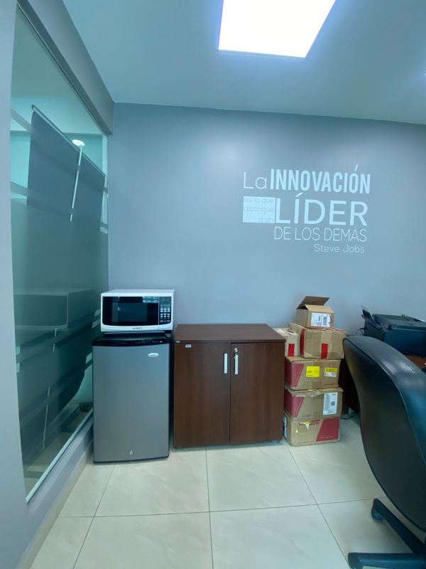 Private office with window, whiteboard, cabinet, tiled floors in PH Banesco Tower Panama