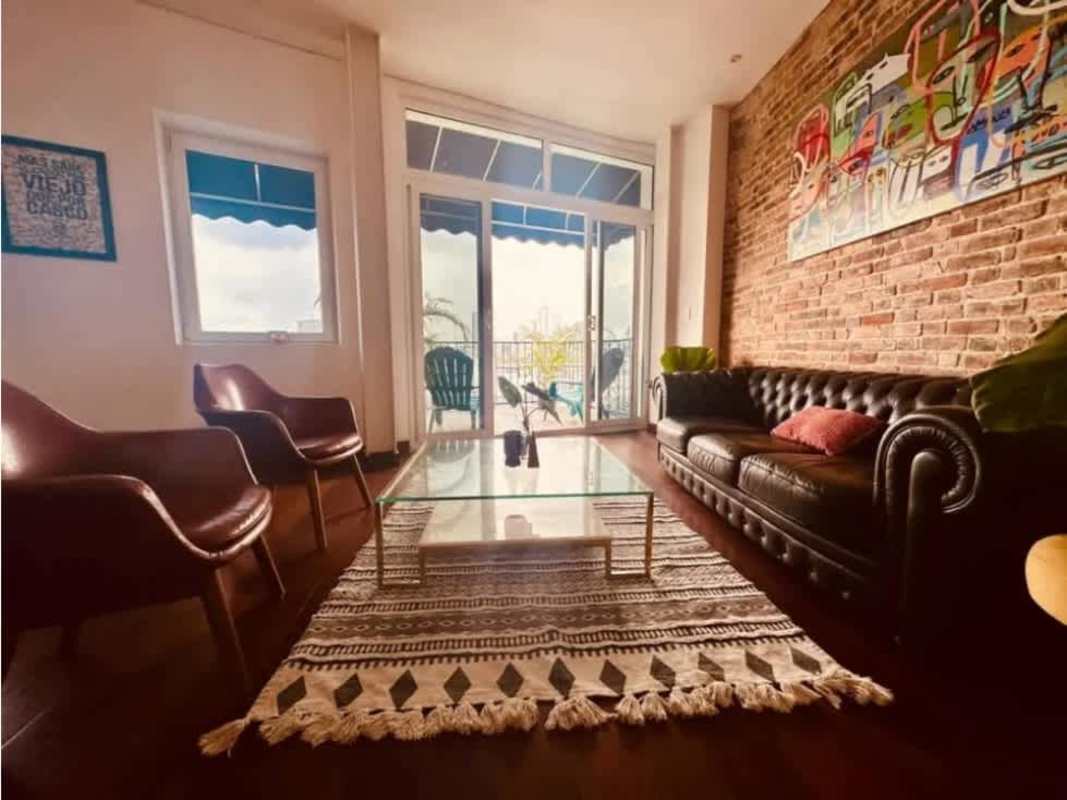 Restored colonial wall detail open-plan loft Casco Viejo Panama