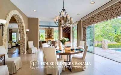 Tropical luxury terrace and pool bar in Valle Escondido, Boquete estate mansion