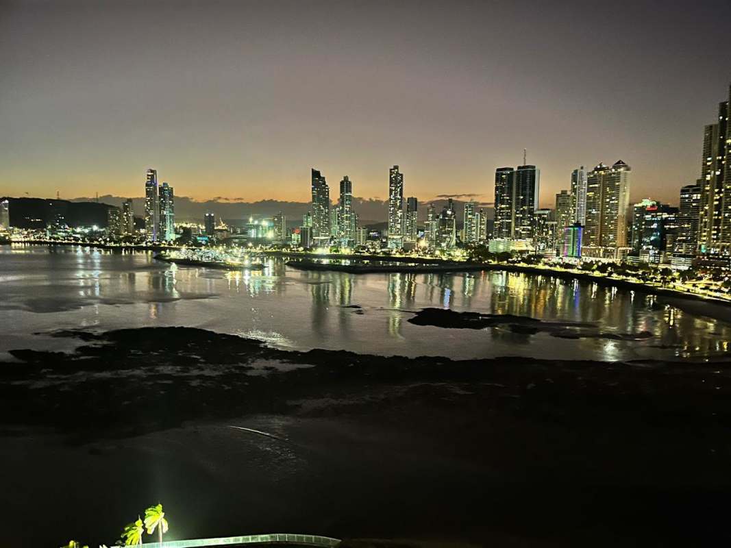 Evening skyline and Pacific Ocean view from Punta Paitilla