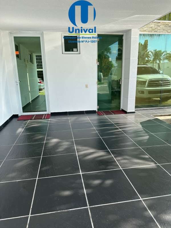 Modern architecture front view of corner house Costa Sur PH Costa Esmeralda