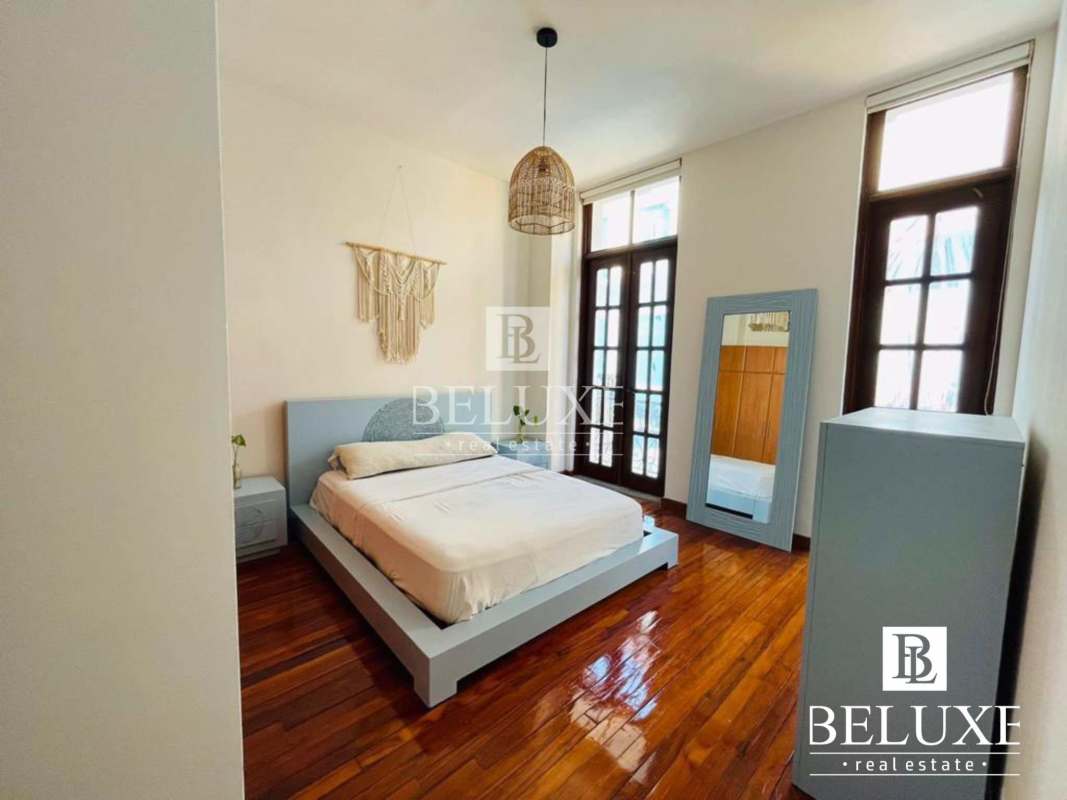 Bedroom with ensuite, balcony access, furnished colonial condo Casco Viejo Panama