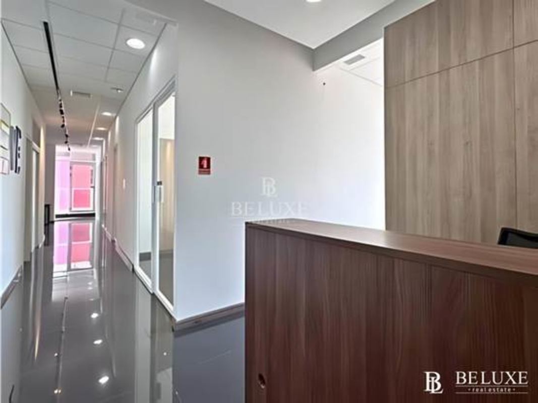 Modern furnished reception area with biometrical access in PH Habitats office building Panama City