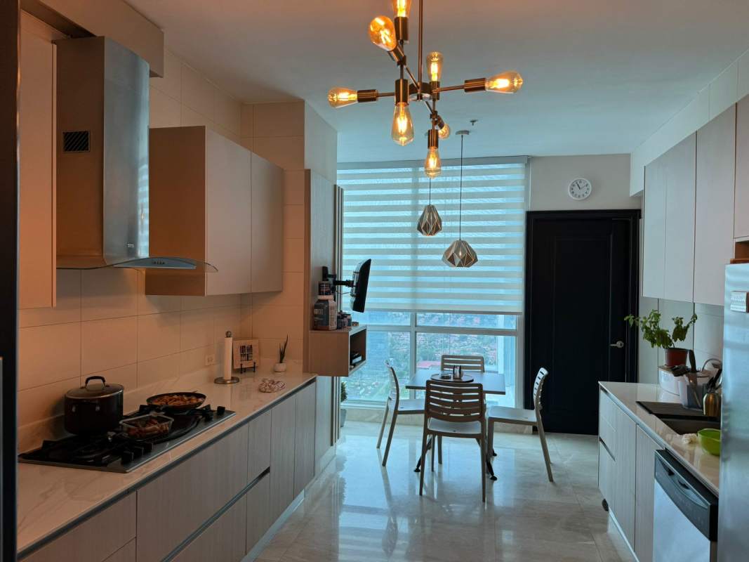 Balcony with panoramic Pacific Ocean and city skyline views at Ocean Two Costa del Este