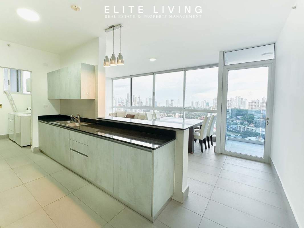 Contemporary kitchen with granite counters, stainless appliances at PH Loma Vista in La Loma Panama City