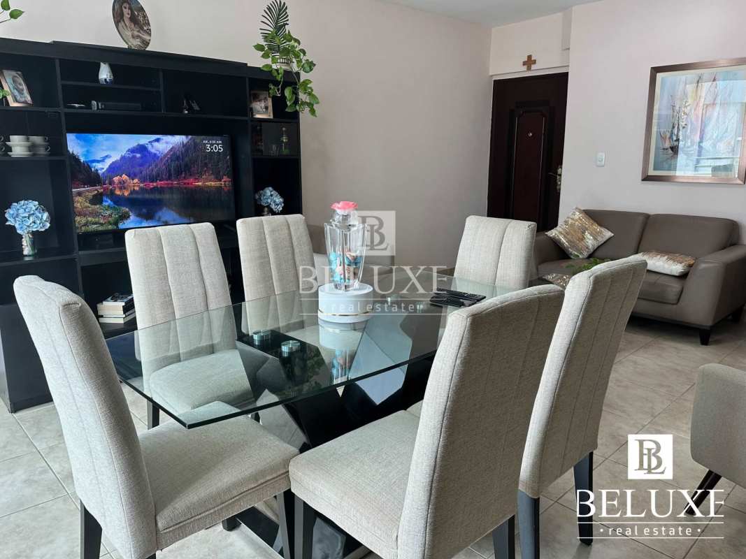 Bright open living dining room with porcelain floors and city views in PH Marquis El Cangrejo