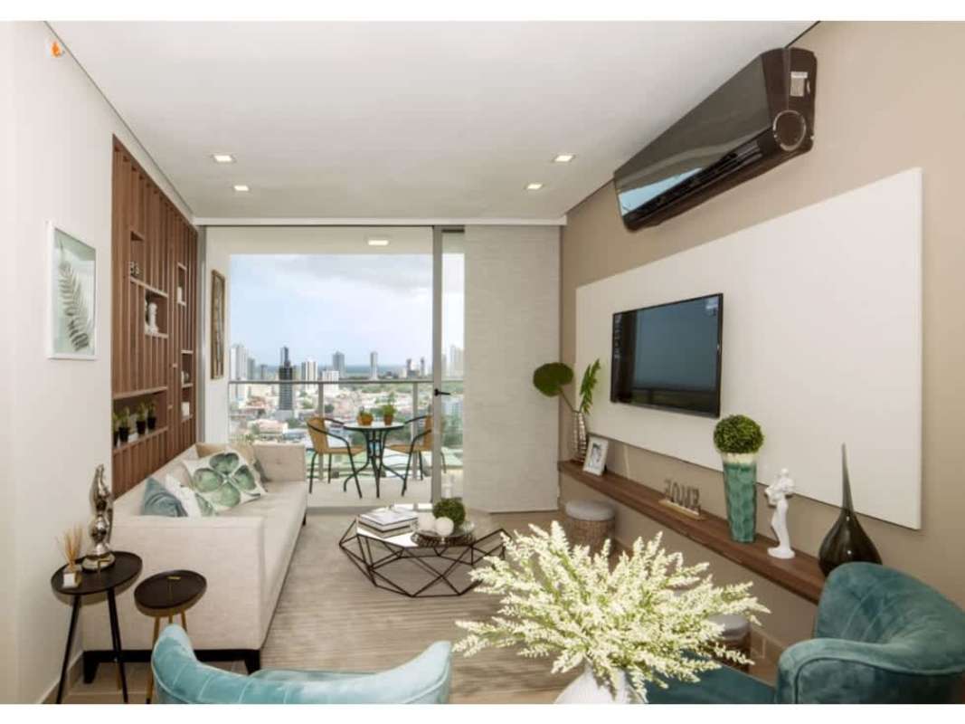 Kitchen with laundry area and city view in PH Miradores Residences Panama