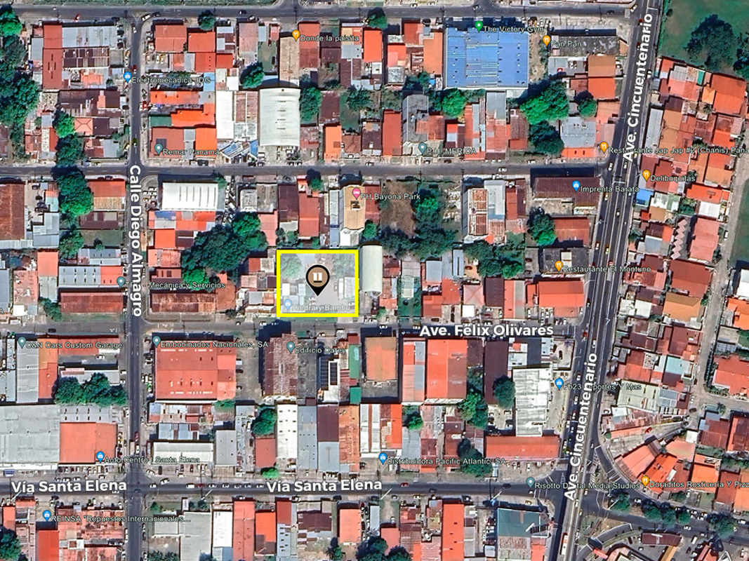 Urban satellite map highlighting commercial property corner lot in Parque Lefevre Panama City