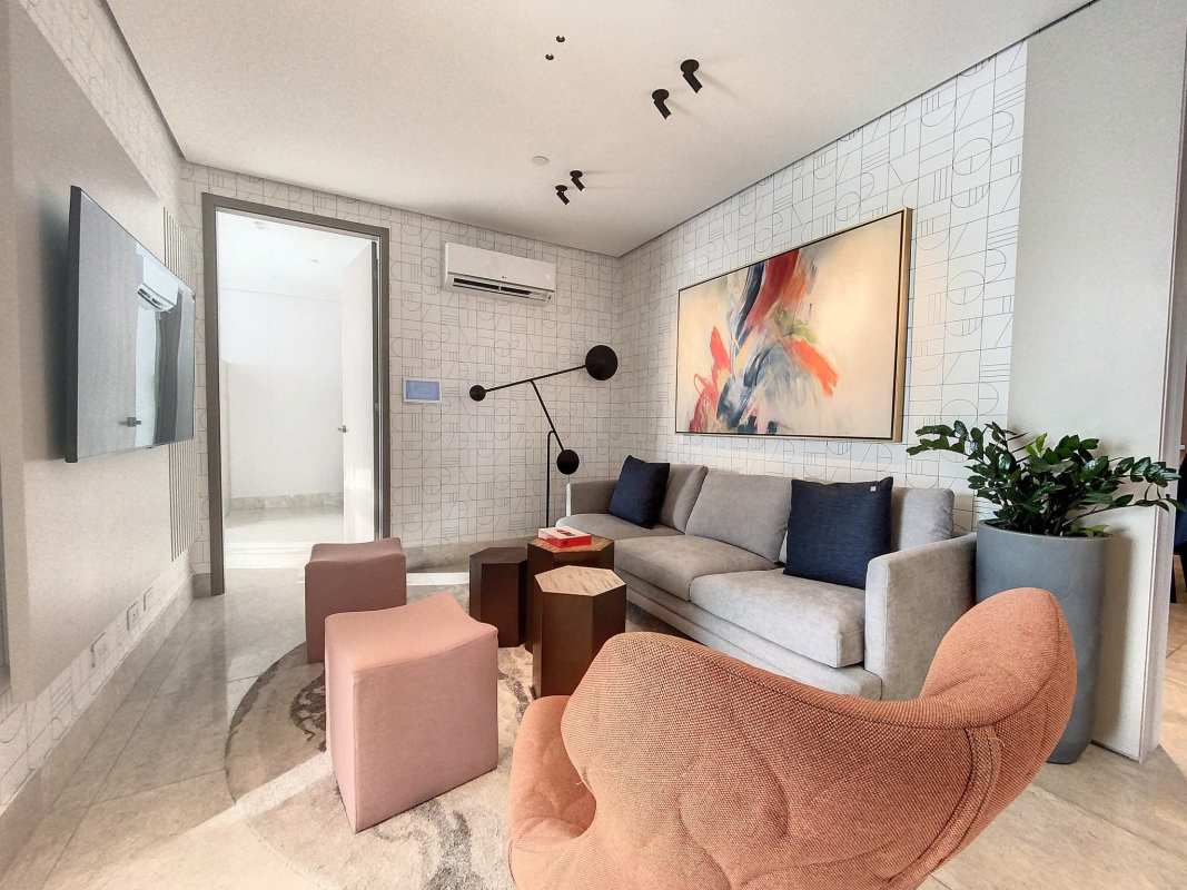 Spacious living dining area marble floors floor-to-ceiling windows ocean view PH Costanera Panama