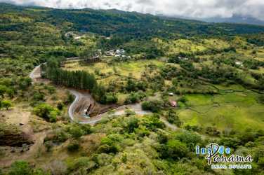 Aerial mountain view with green valleys and winding mountain roads in Boquete Panama