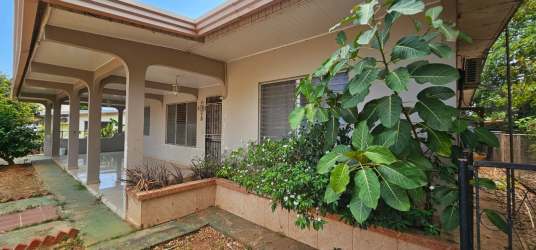 Large living area with decorative divider and blue wall, ample natural light