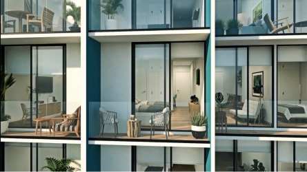 Bright modern bedroom with ocean panorama and minimalist coastal decor in Surfside Playa Caracol