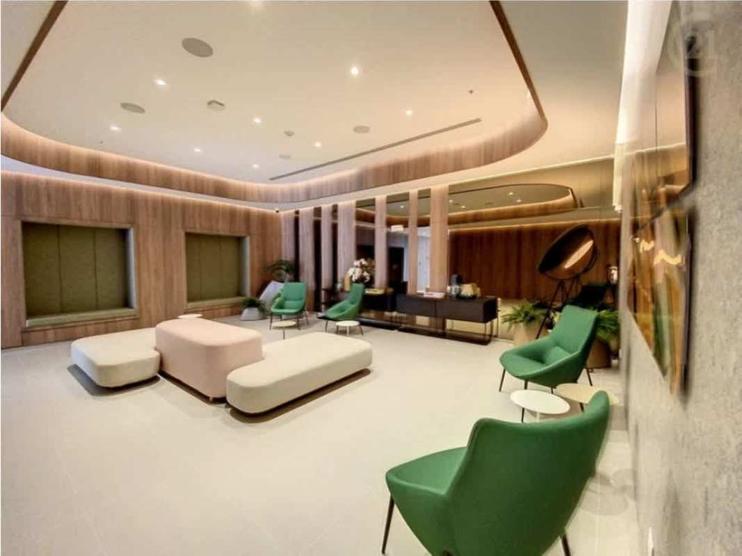 Spacious living dining area with bright window and balcony at PH Van Gogh Via Argentina Panama City