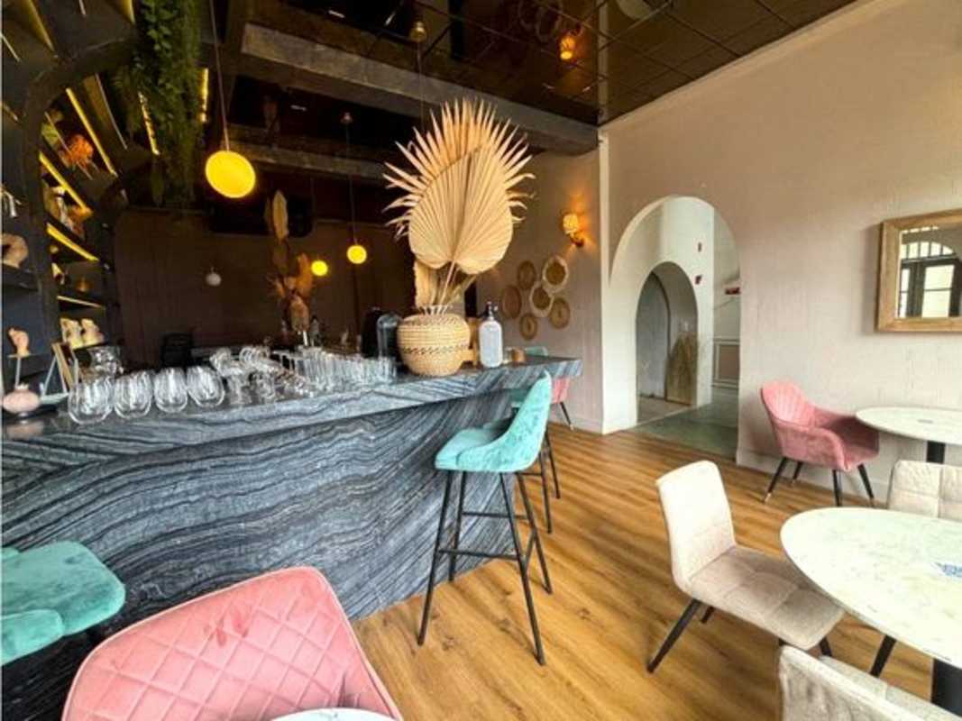 Modern eclectic restaurant interior in historic Casco Viejo colonial building Panama City