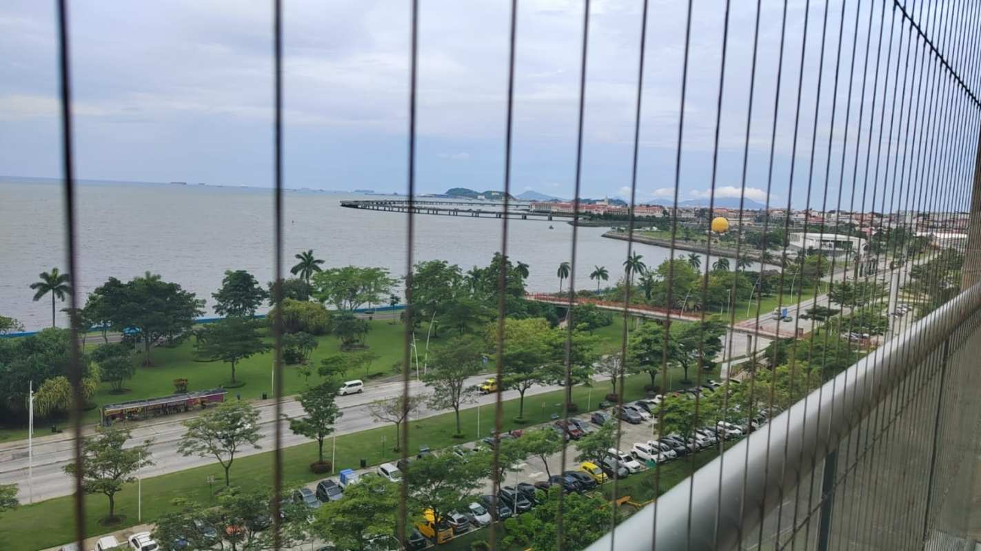 Contemporary bathroom with glass shower and ceramic tiles at PH Rivage Panama City apartment