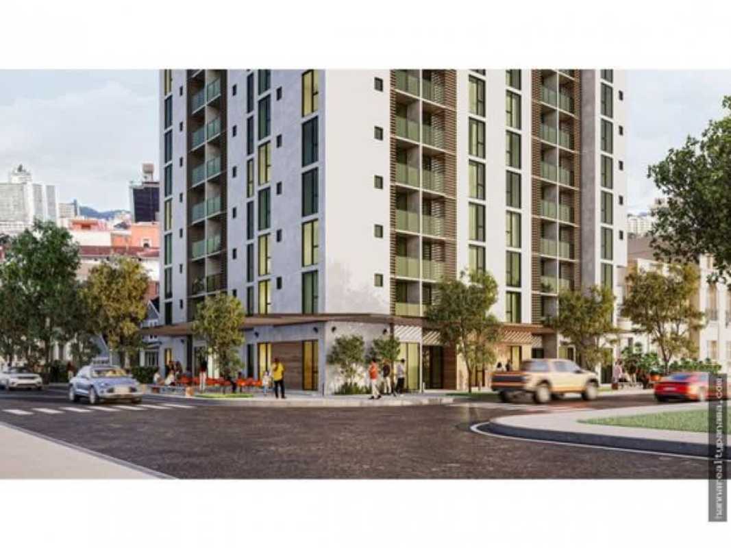 Street view of PH Alexa Bella Vista with commercial shops ground floor