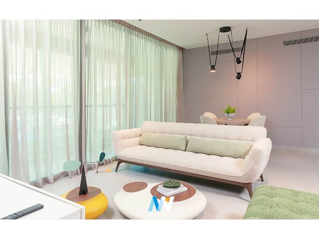 Modern ensuite bathroom with walk-in glass shower in PH Uptown Avenida Balboa Panama