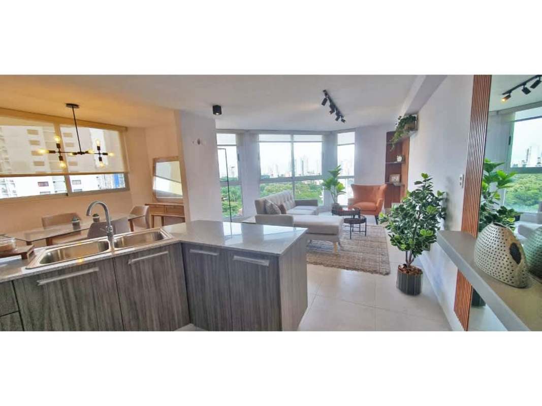Open layout kitchen, dining, and living room PH Buonavista Panama City