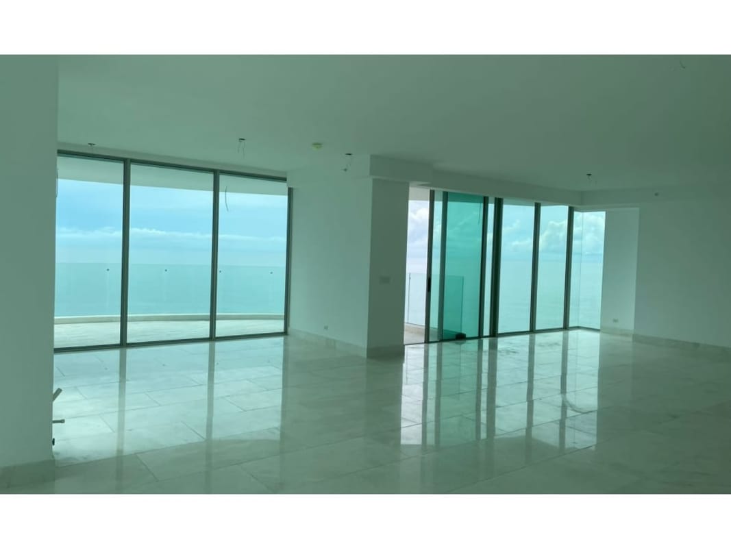 Living room with floor-to-ceiling windows and balcony ocean view Pacific Point Tower 400 Panama