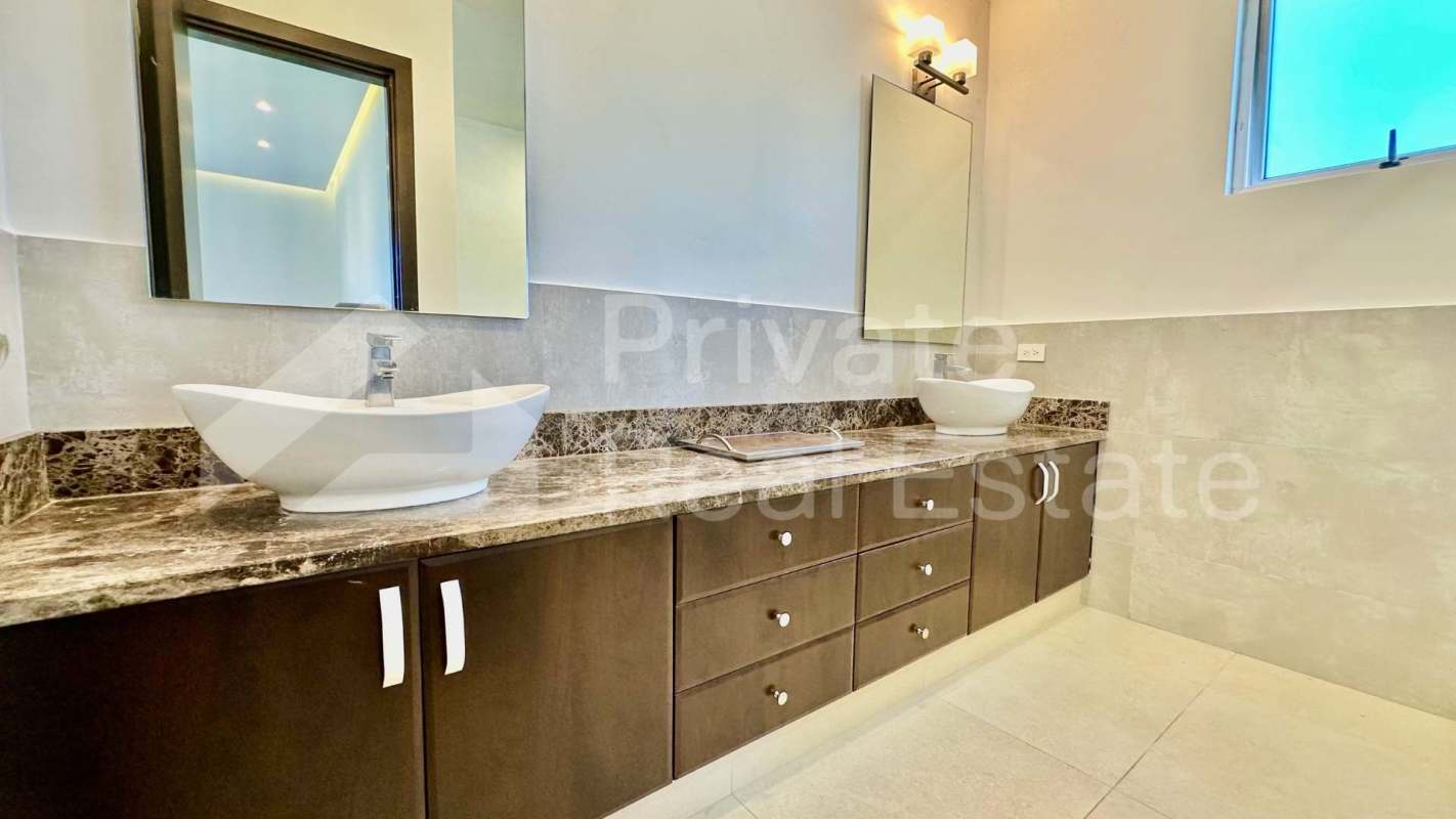 Contemporary half bathroom vessel sink granite countertop PH Titanium Costa del Este