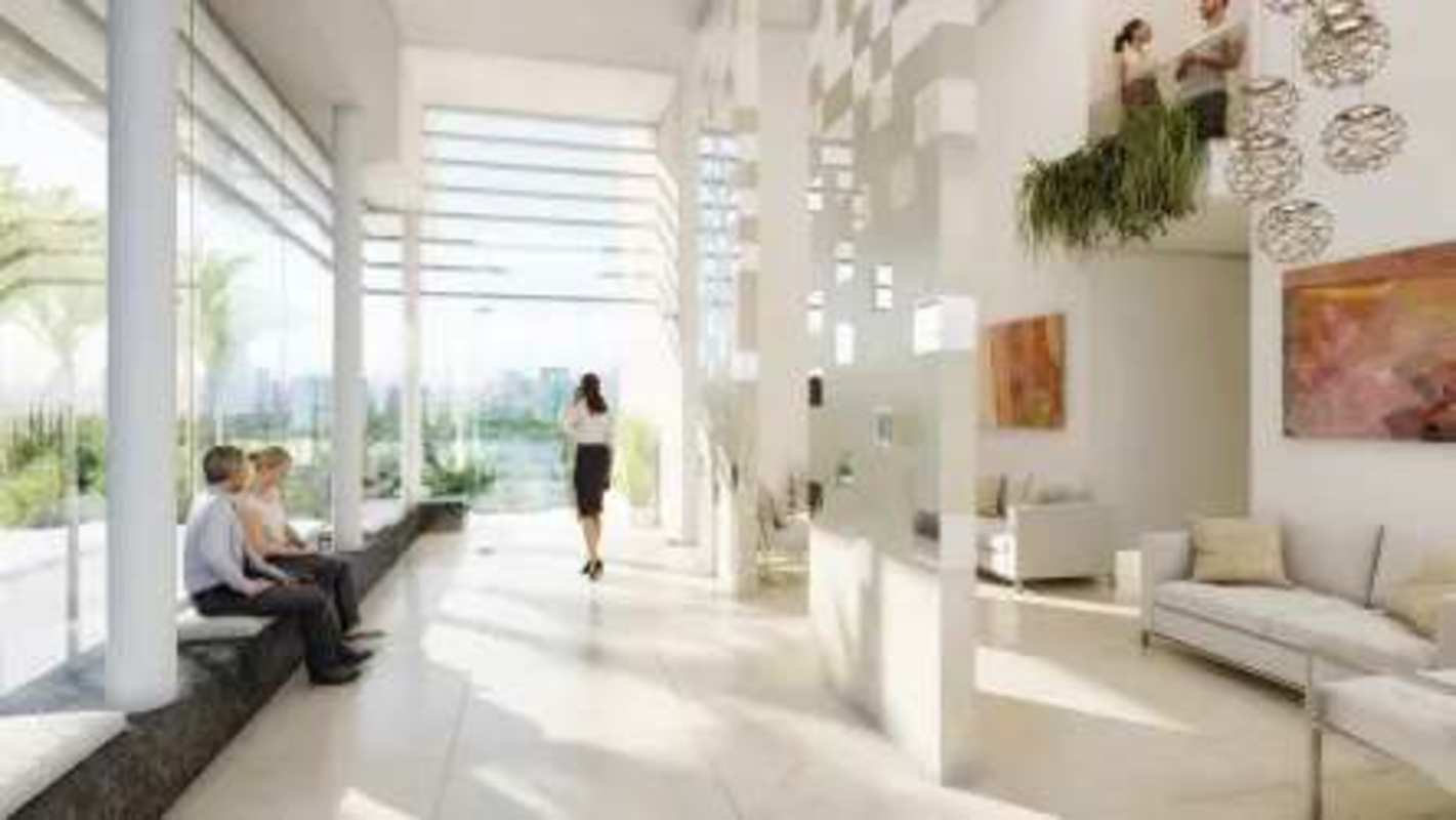 Bright open living dining with windows and modern finishes at Panorama 360 Green City Panama