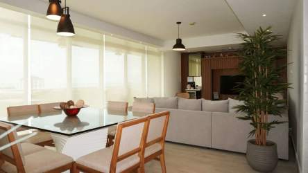 Large private balcony terrace overlooking Pacific Ocean in Punta Barco Village Panama apartment