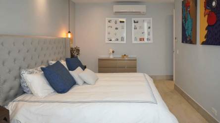 Kitchen with granite countertops open concept stainless appliances Punta Barco Panama condo