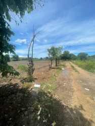 Farmland plot with perimeter fencing and partly cloudy sky in Playa Leona, Panama
