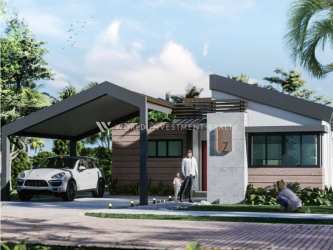 Single-story house with sloped roofs, carport, garden, driveway in Terra Viva Coronado