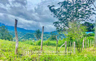 Scenic farmland hillside overlooking mountains in Jaramillo Boquete Panama