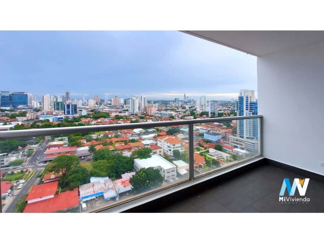 Expansive private rooftop terrace in penthouse overlooking Panama City skyline