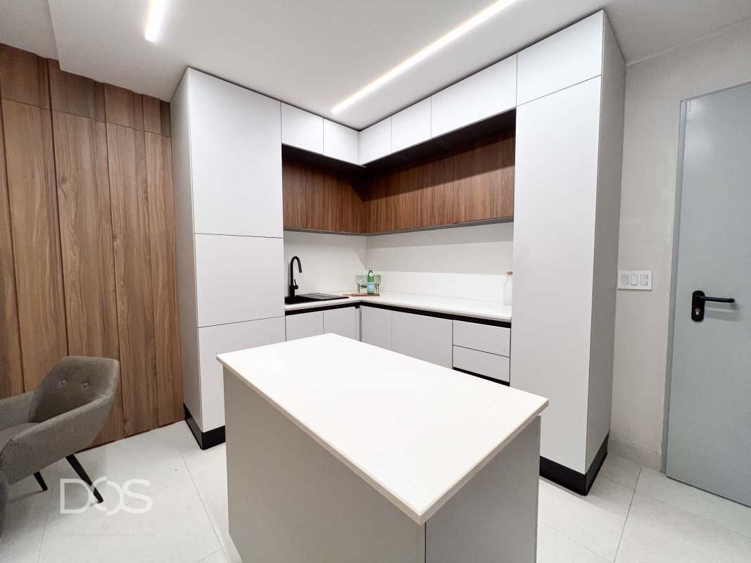 Bathroom with glass shower modern fixtures porcelain tile Coco del Mar luxury apartment