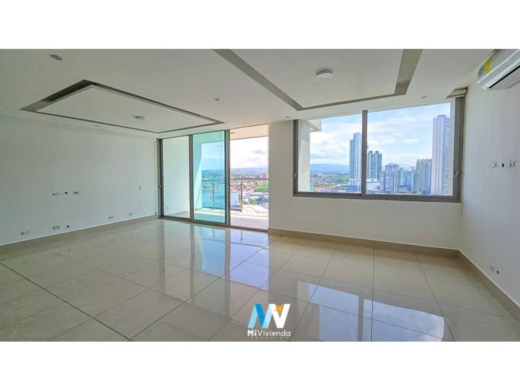 Bedroom with large window and city skyline view for rent PH Bali Costa del Este
