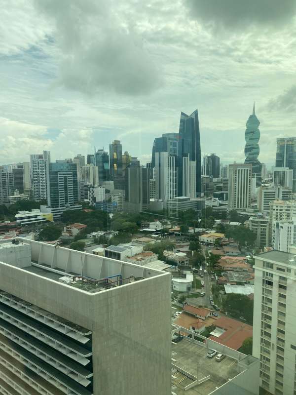 City skyline with modern buildings near Torre Banesco Calle 50 Panama City